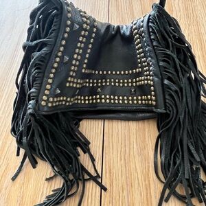 McFadin RARE Handmade Texas Leather Fringe Stud Crossbody Fold Over Slouch Bag